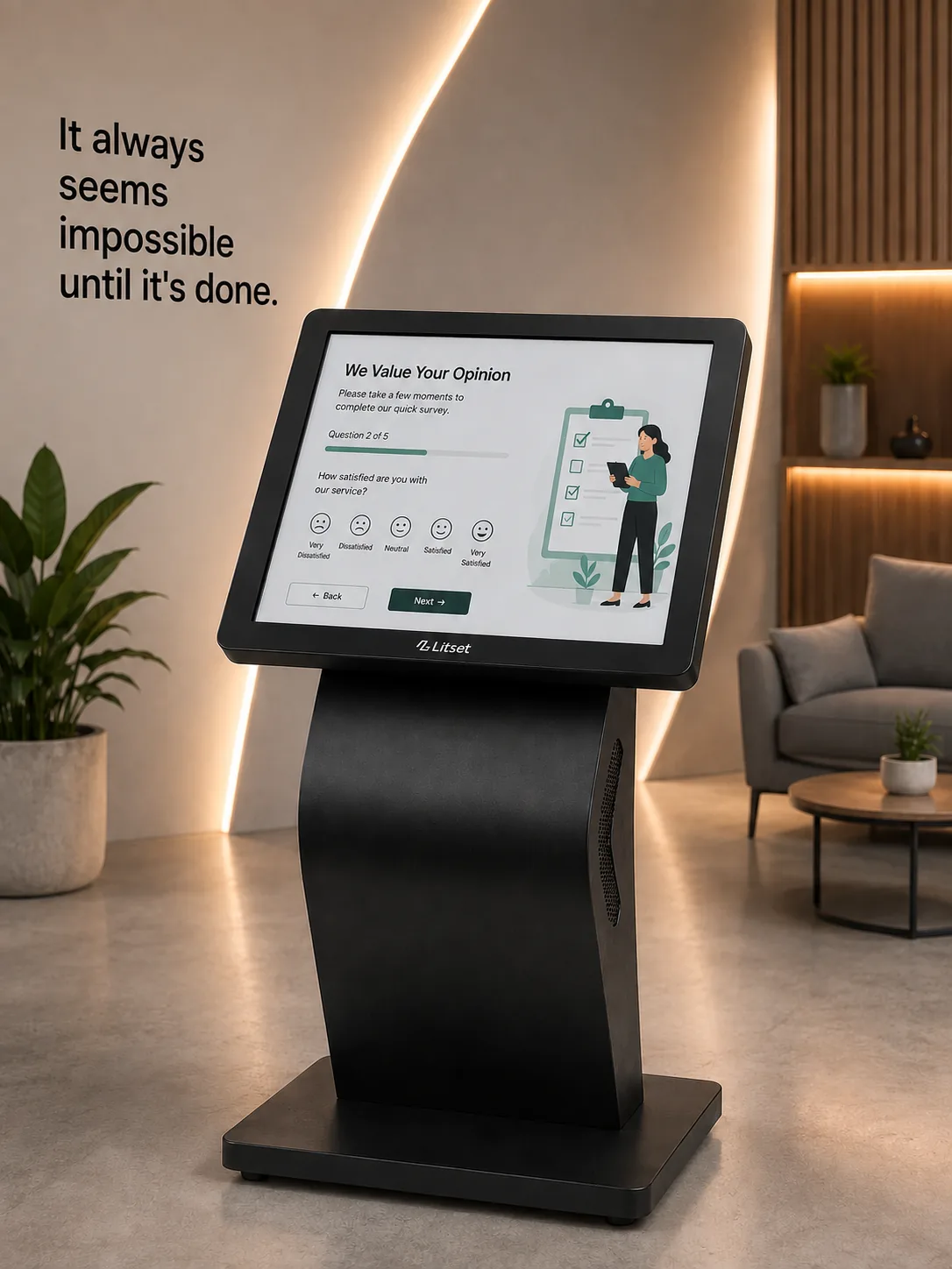 Litset digital signage standee in a lobby