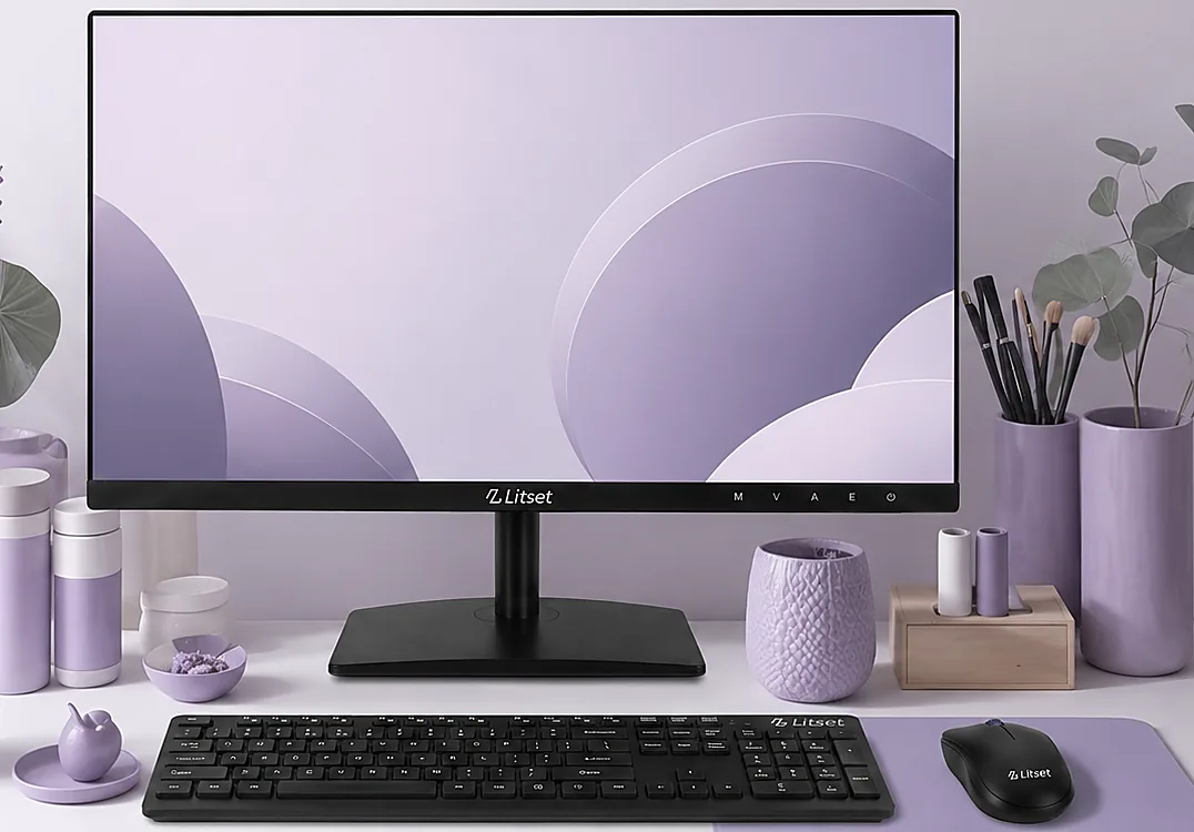 Modern monitor, keyboard and mouse workspace