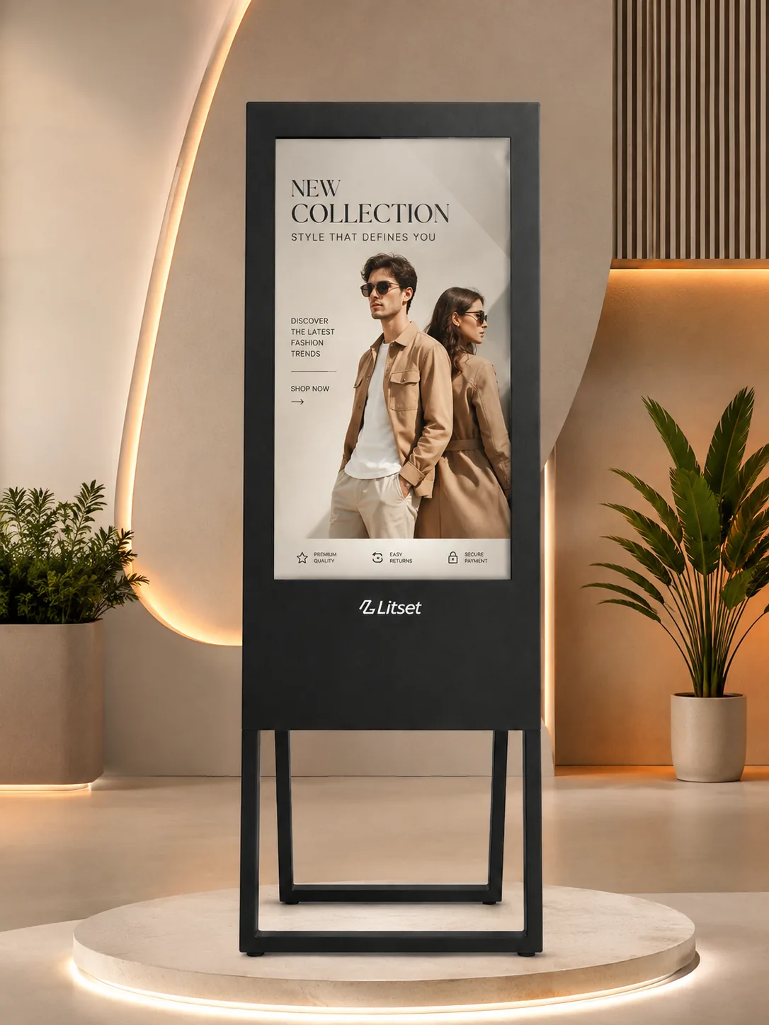 Litset A-Frame digital signage standee in a retail space